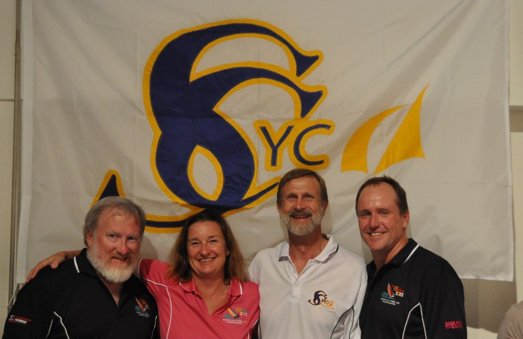 Regatta Chiefs - Left to right: Paul Effeney, PRO; Sarah Turnbull, Hobie Cat Nationals Organising Committee; Heinz Seeburg, Commodore Sunshine Coast Yacht Club; Peter Bates, Hobie Cat Nationals Organising Committee. © Jay Grant - SCYC